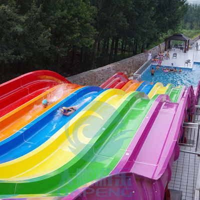 ভালো দাম 6 Lanes Fiberglass Mat Racer Water Slide Rainbow Racing Water Slides 10m Height অনলাইন