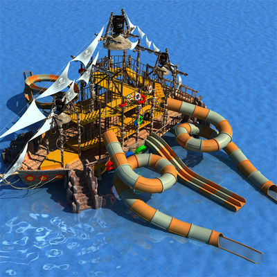 কাস্টমাইজড পাইরেট শিপ আকৃতির অ্যাকোয়া পার্ক স্লাইড ওয়াটার পার্কের জন্য ফাইবারগ্লাস ওয়াটার খেলার মাঠ