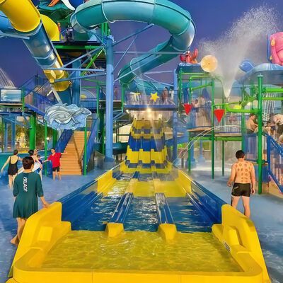 বাণিজ্যিক আবাসিক ফাইবারগ্লাস ওয়াটার স্লাইড 2 ডি ডিজাইনের সাথে কাস্টমাইজড রঙিন রেসিং স্লাইড হোটেলের জন্য সুইমিং পুল