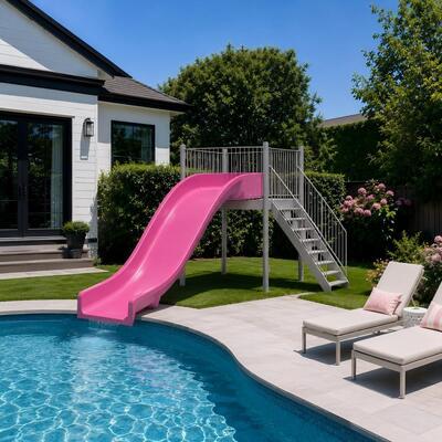 Residential Durable Pink Wide Fiberglass Water Slide For Adults Private Pool And Toddler Play Fun